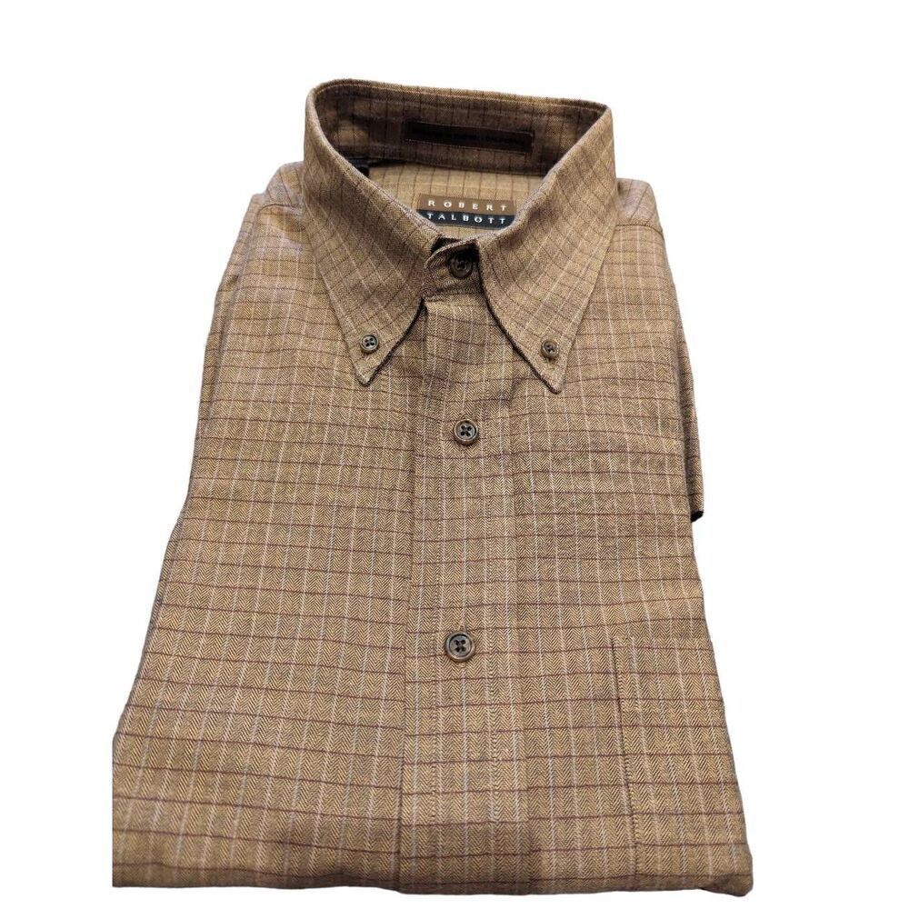 Robert Talbott Men's Brown Plaid Cotton Long Sleeve Button Down Shirt Size XL